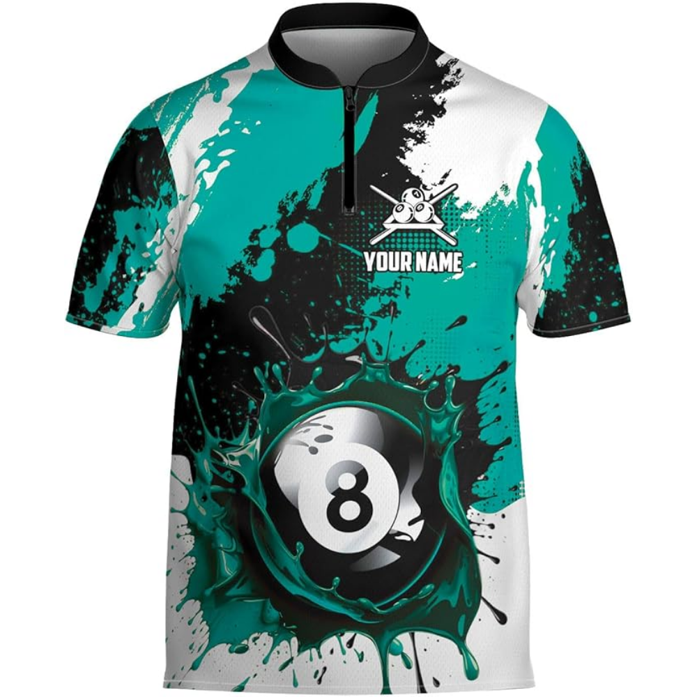 Custom White Green 8 Ball Billiard Men Jersey, Custom 8 Ball Pool Team Shirts BIZ0123