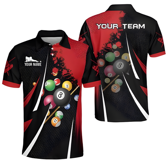 Custom Black And Red Billiard Team Polo Shirts For Mens, Custom Billiard Pool Players Shirts BIZ0124