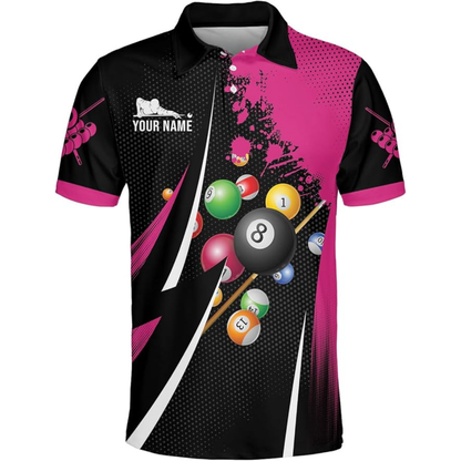 Custom Black And Red Billiard Team Polo Shirts For Mens, Custom Billiard Pool Players Shirts BIZ0124