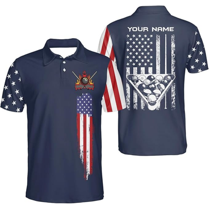 Custom Red White And Blue American Flag Billiard Polo Shirt For Mens, Custom Patriotic Billiard Team Shirts BIZ0125