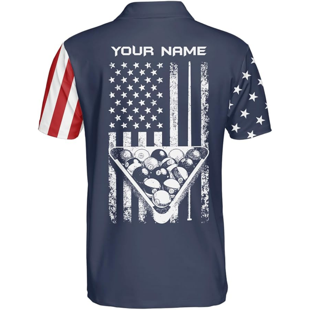 Custom Red White And Blue American Flag Billiard Polo Shirt For Mens, Custom Patriotic Billiard Team Shirts BIZ0125
