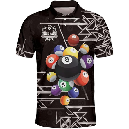 Custom Black And Gold 8 Ball Billiard Team Polo Shirts For Mens, Custom Billiard Team Shirts BIZ0127