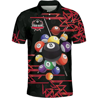 Custom Black And Gold 8 Ball Billiard Team Polo Shirts For Mens, Custom Billiard Team Shirts BIZ0127