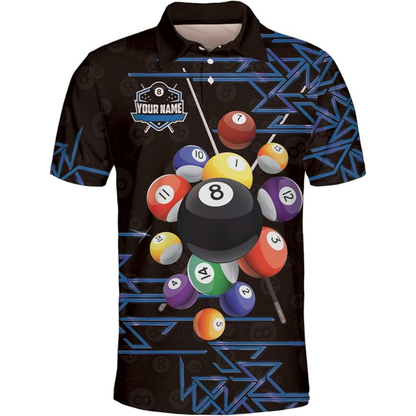 Custom Black And Gold 8 Ball Billiard Team Polo Shirts For Mens, Custom Billiard Team Shirts BIZ0127
