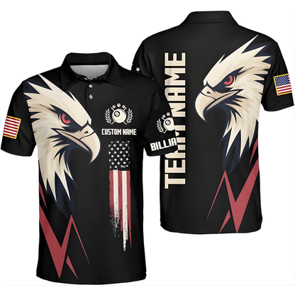 Custom Eagle Billiard Men Polo Shirt, Custom Patriotic Eagle Pool Billiard Team Shirts BIZ0128