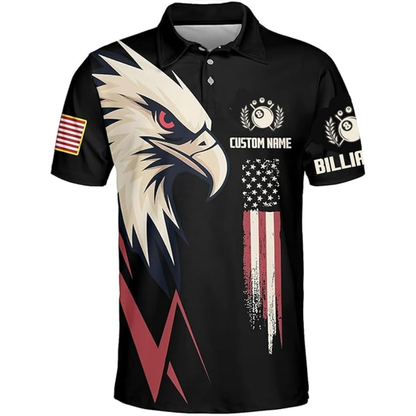 Custom Eagle Billiard Men Polo Shirt, Custom Patriotic Eagle Pool Billiard Team Shirts BIZ0128