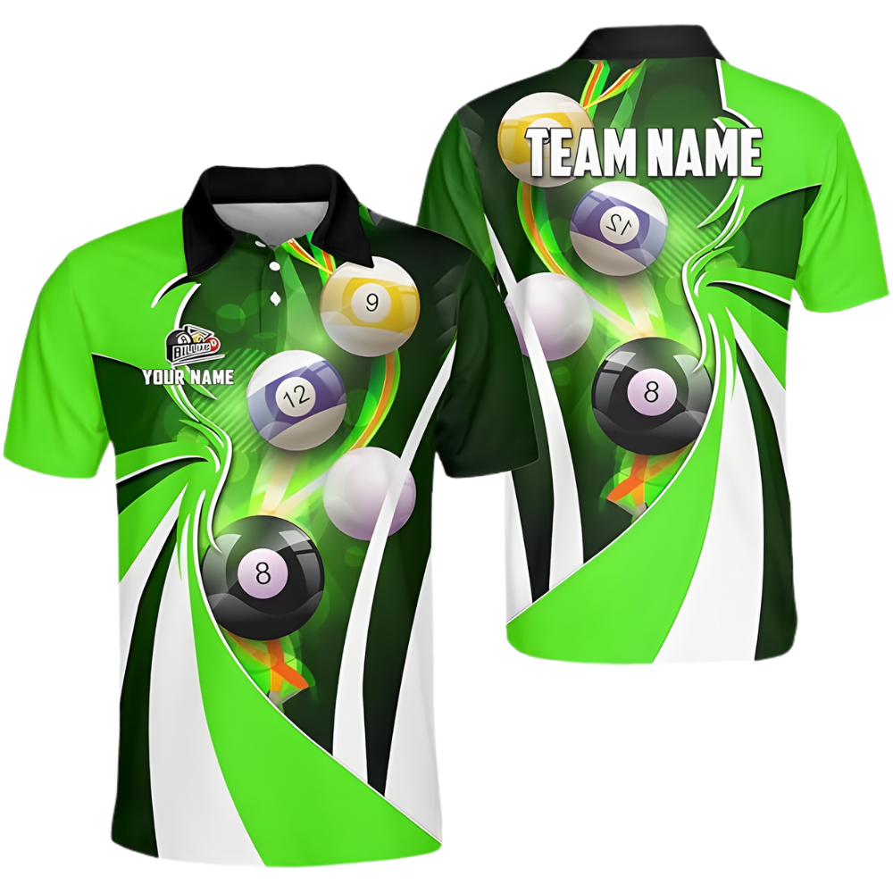 Custom Team Green Billiard Polo Shirt Mens, Custom Pool Billiard Shirts BIZ0131
