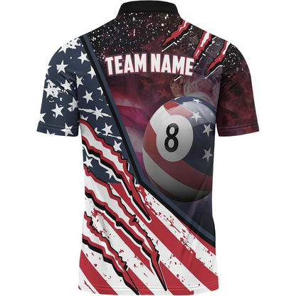 Custom 8 Ball American Flag Billiard Jersey For Mens, Custom Patriotic Pool Billiard Team Shirts BIZ0134