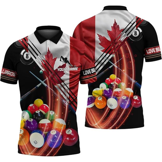 Canada Flag Custom Billiard Polo Shirt For Mens, Custom Canada Patriotic Billiard Team Shirts BIZ0135