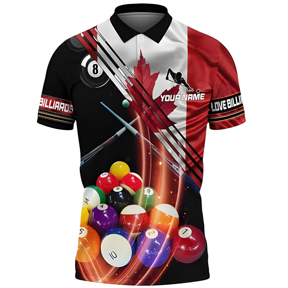 Canada Flag Custom Billiard Polo Shirt For Mens, Custom Canada Patriotic Billiard Team Shirts BIZ0135
