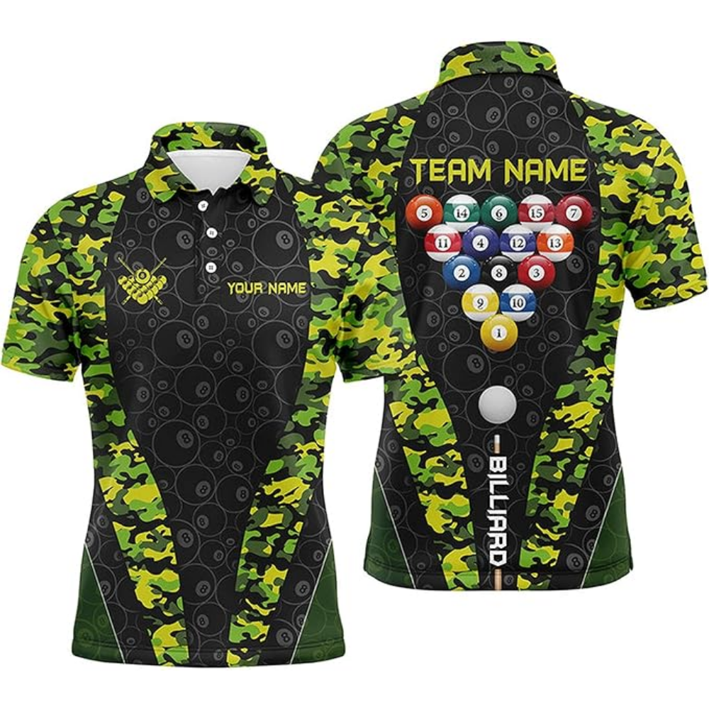 Custom Camo 8 Ball Billiard Polo Shirt For Men, Custom Camo Pool Billiard Team Shirts BIZ0137