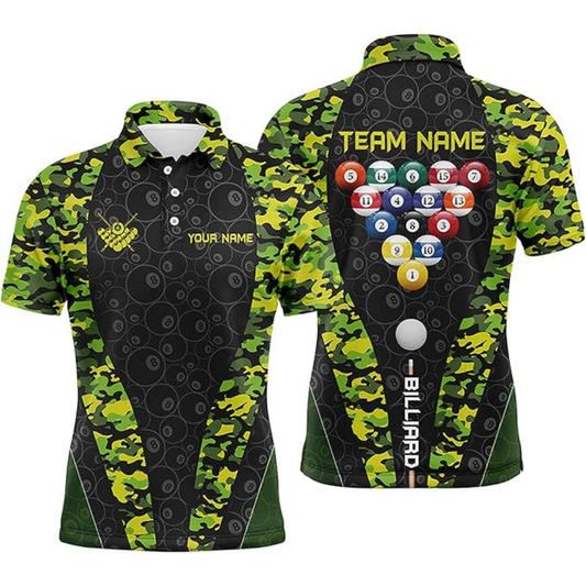 Custom Camo 8 Ball Billiard Polo Shirt For Men, Custom Camo Pool Billiard Team Shirts BIZ0137