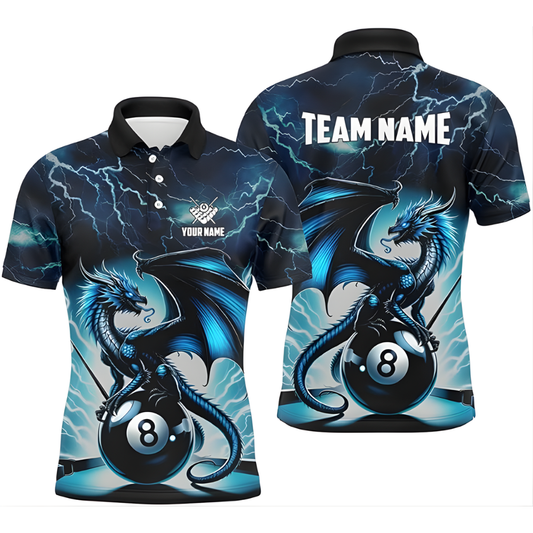 Custom Blue Thunder Dragon Billiard Polo Shirt For Men, Custom Dragon Billiard Team Shirts BIZ0142