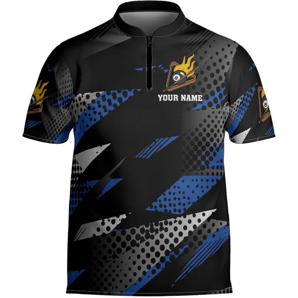 Custom Billiard Team Jersey For Mens, Custom Black And Cyan Pool Billiard Shirts BIZ0146