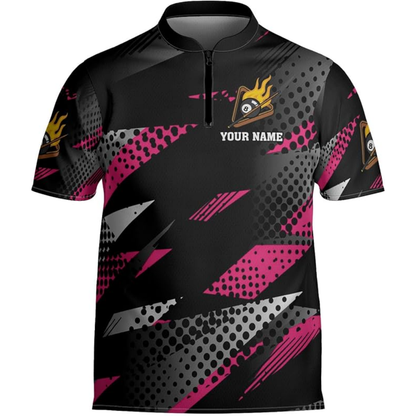 Custom Billiard Team Jersey For Mens, Custom Black And Cyan Pool Billiard Shirts BIZ0146
