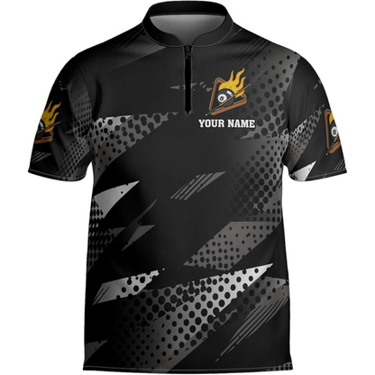 Custom Billiard Team Jersey For Mens, Custom Black And Cyan Pool Billiard Shirts BIZ0146