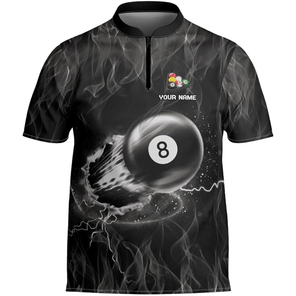 Custom Red Flame 8 Ball  Billiard Men Jersey, Custom Flame Billiard Team Shirts BIZ0147