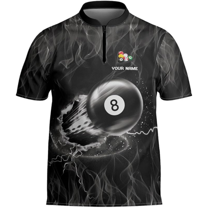 Custom Red Flame 8 Ball  Billiard Men Jersey, Custom Flame Billiard Team Shirts BIZ0147