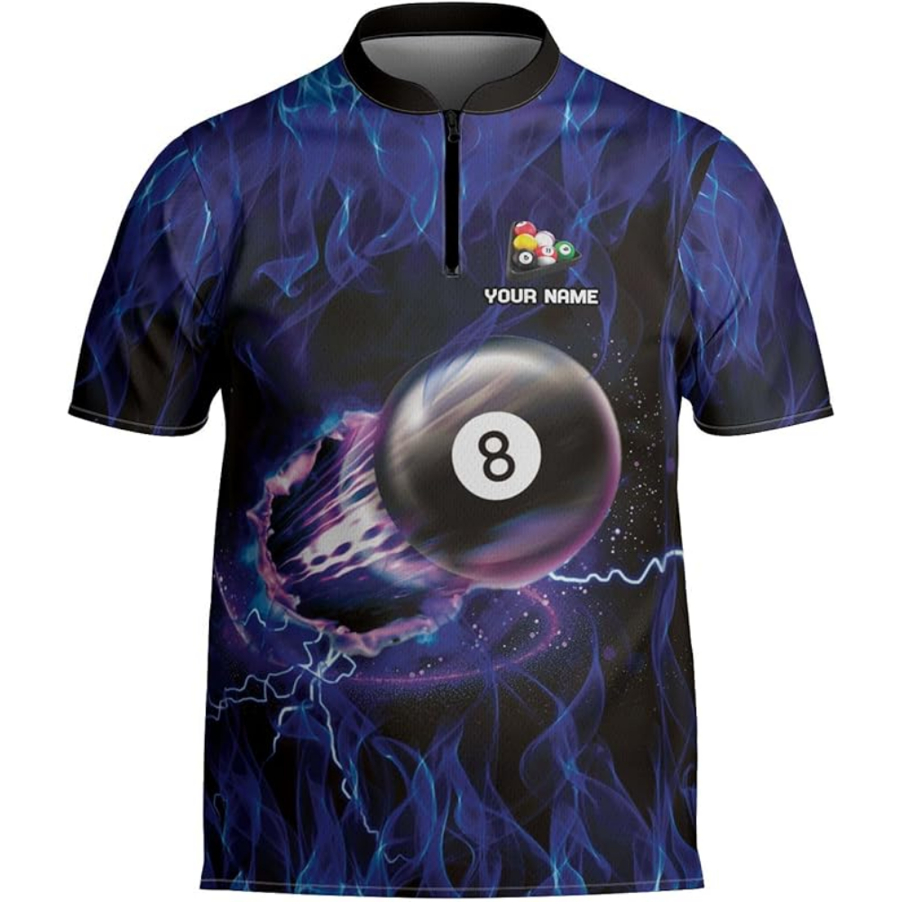 Custom Red Flame 8 Ball  Billiard Men Jersey, Custom Flame Billiard Team Shirts BIZ0147