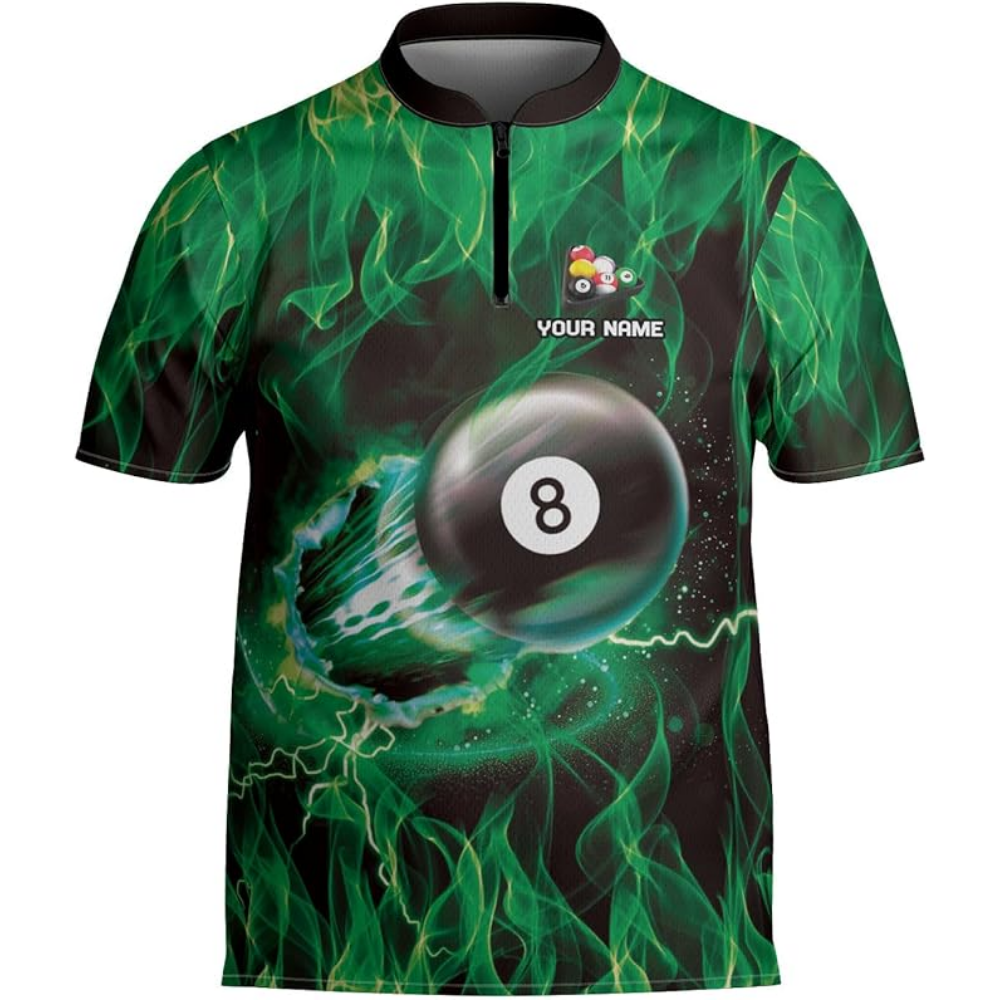 Custom Red Flame 8 Ball  Billiard Men Jersey, Custom Flame Billiard Team Shirts BIZ0147
