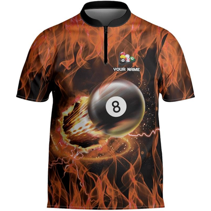 Custom Red Flame 8 Ball  Billiard Men Jersey, Custom Flame Billiard Team Shirts BIZ0147