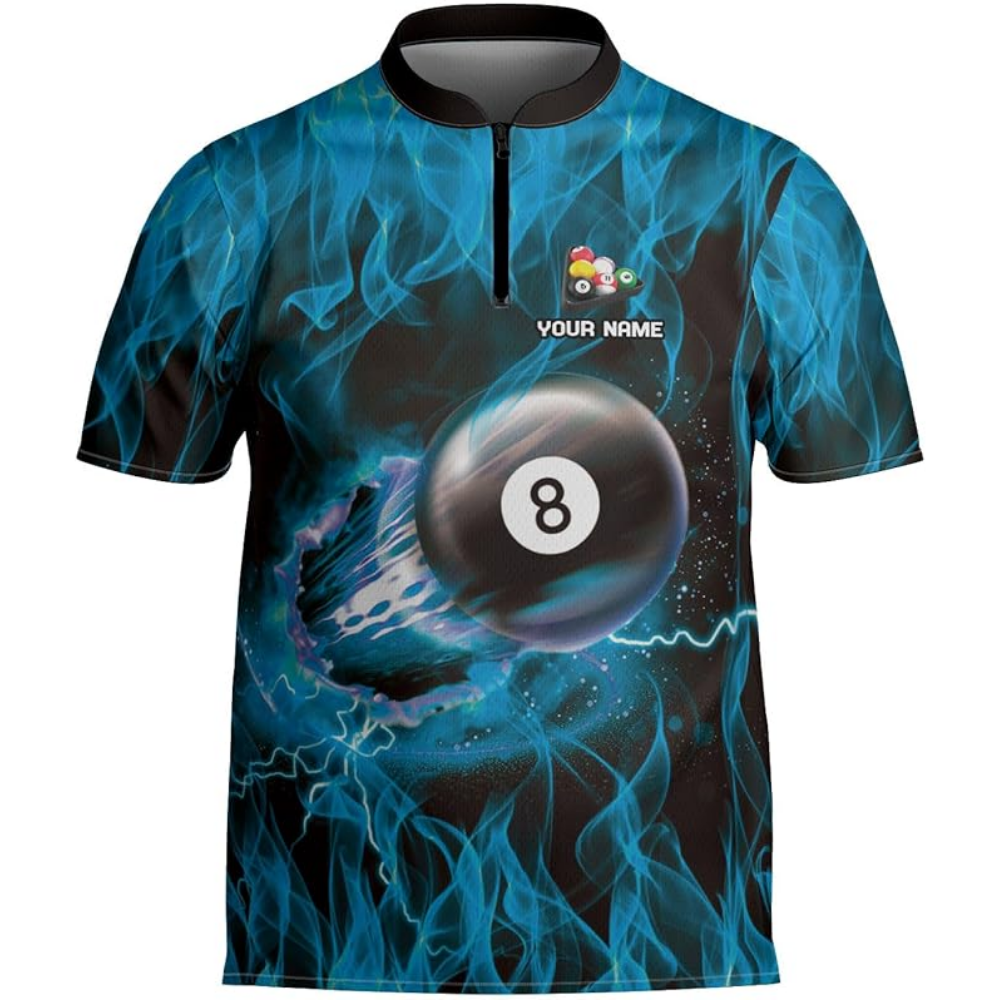 Custom Red Flame 8 Ball  Billiard Men Jersey, Custom Flame Billiard Team Shirts BIZ0147