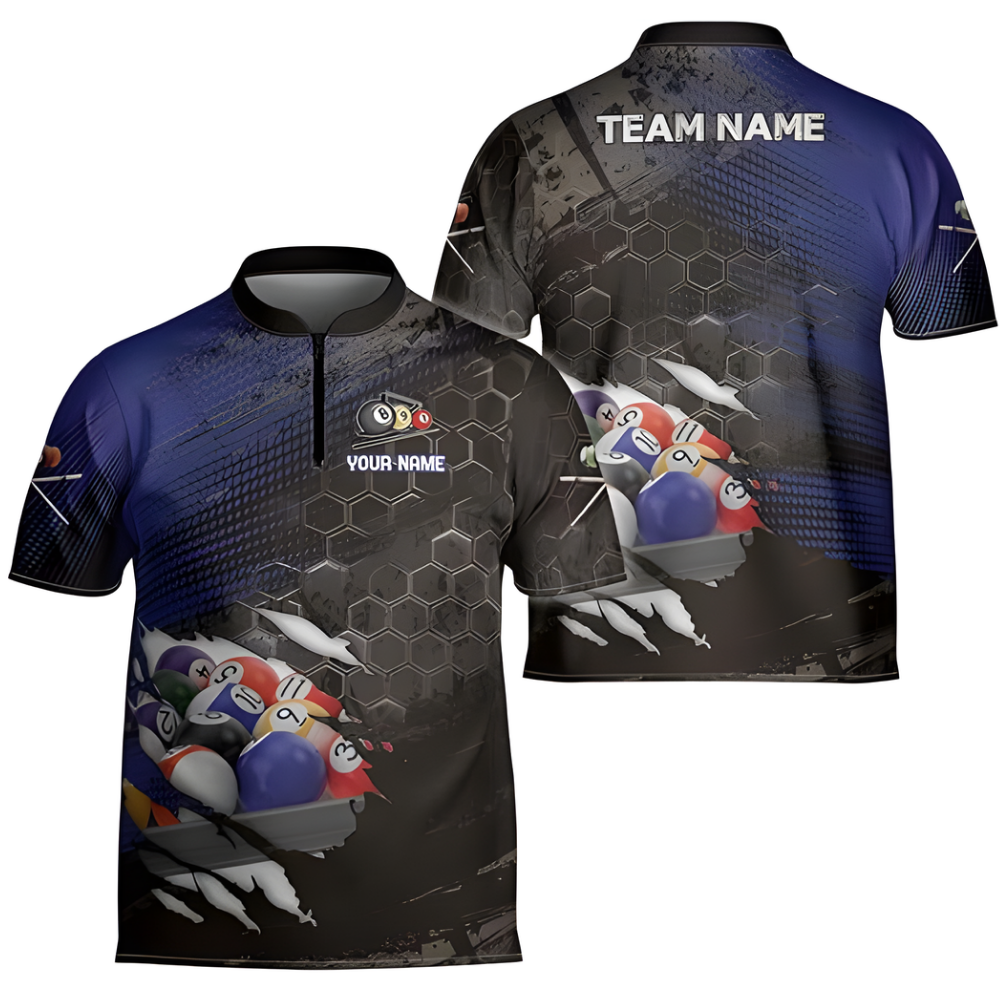 Custom Team Grunge Navy Black Billiard Jersey For Mens, Custom Pool Billiard Shirts BIZ0148