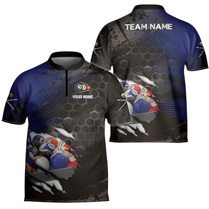 Custom Team Grunge Navy Black Billiard Jersey For Mens, Custom Pool Billiard Shirts BIZ0148