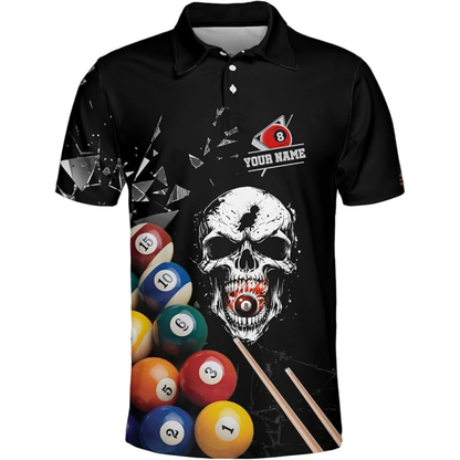 Custom Skull Black Billiard Polo Shirt Mens, Custom Skull Pool Billiard Team Shirts BIZ0153