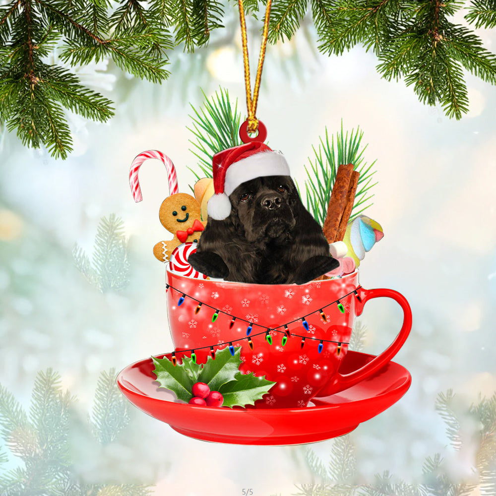BLACK American Cocker Spaniel In Cup Merry Christmas Ornament Flat Acrylic Dog Ornament OO1839