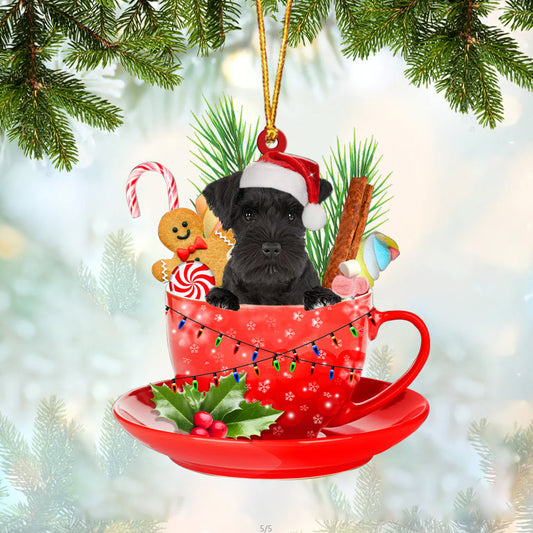 BLACK Miniature Schnauzer In Cup Merry Christmas Ornament Flat Acrylic Dog Ornament OO1921