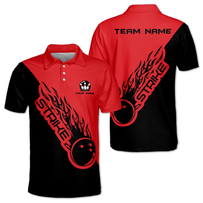 Strike Custom Black And White Bowling Polo Team Shirt For Mens, Custom Bowling Team Shirts BM0337