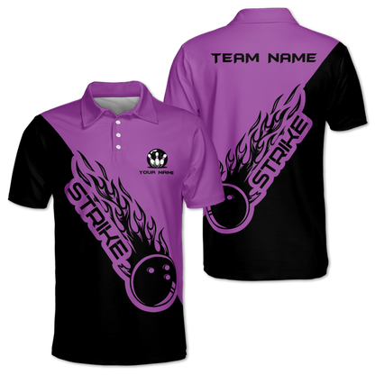 Strike Custom Black And White Bowling Polo Team Shirt For Mens, Custom Bowling Team Shirts BM0337