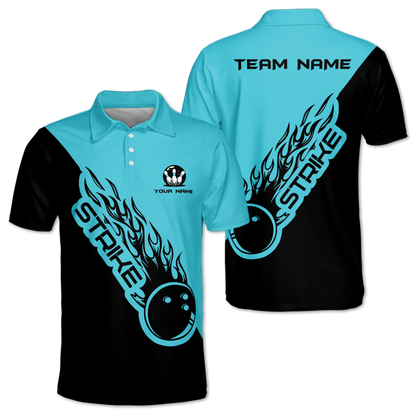 Strike Custom Black And White Bowling Polo Team Shirt For Mens, Custom Bowling Team Shirts BM0337