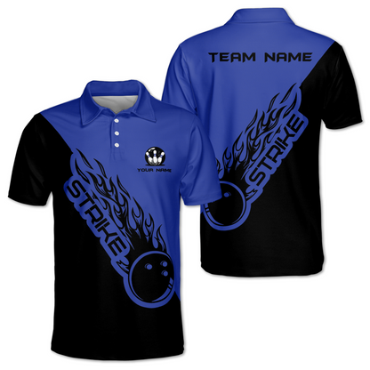 Strike Custom Black And White Bowling Polo Team Shirt For Mens, Custom Bowling Team Shirts BM0337