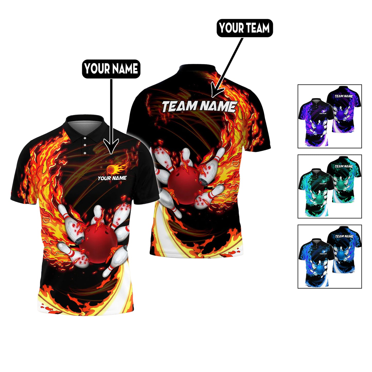 Custom Flame Bowling Polo Shirts BO0011
