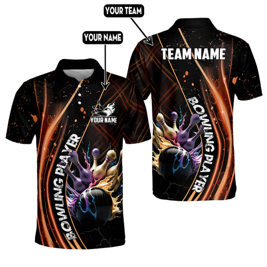 Custom Flame Bowling Polo Shirts For Team BO0026