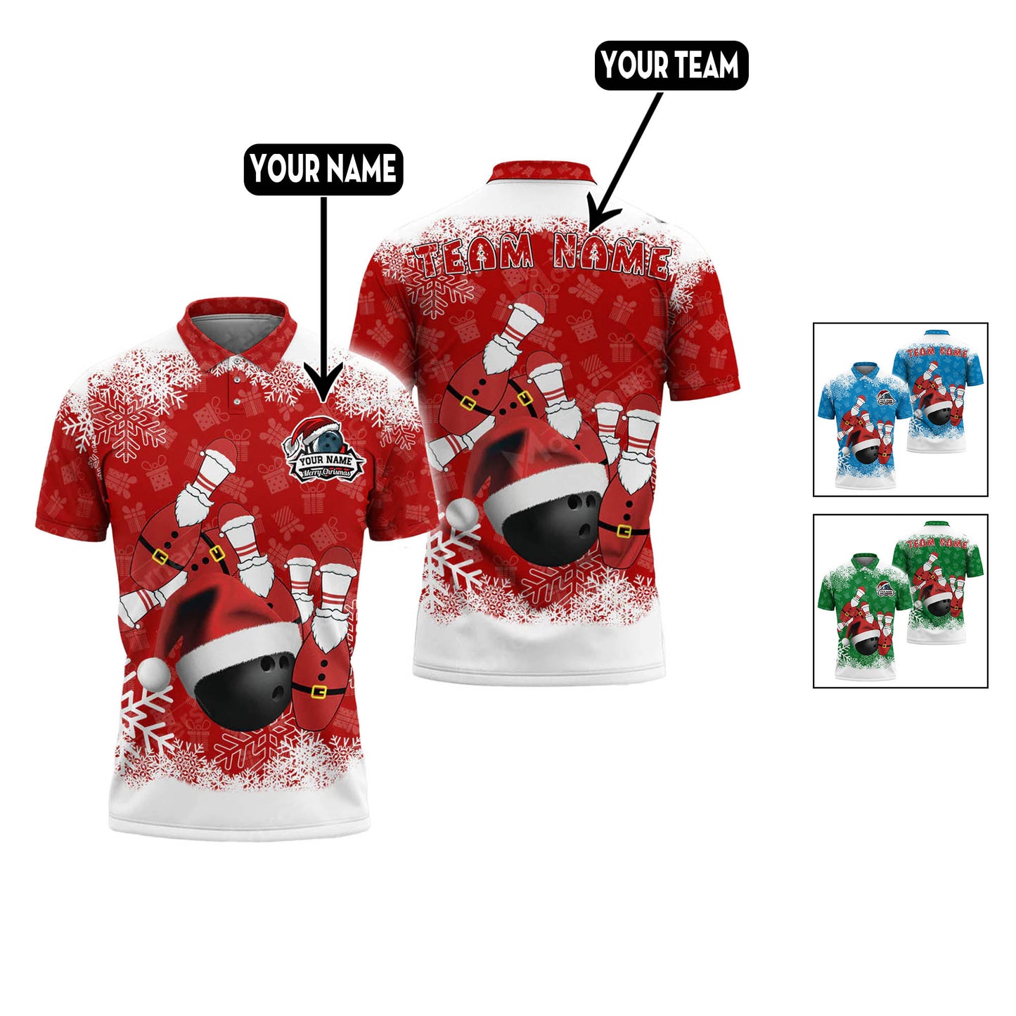 Custom Christmas Bowling Polo Shirts For Team BO0072