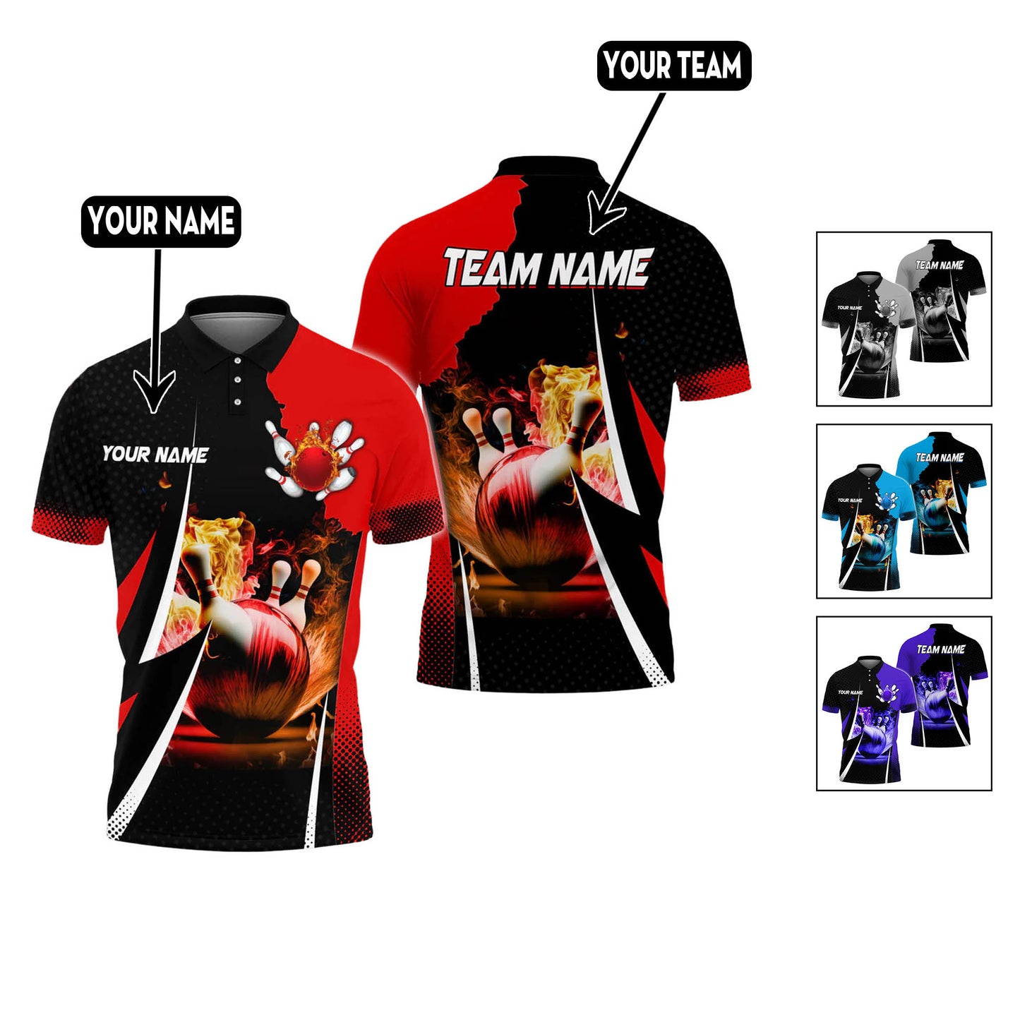 Custom Flame Bowling Polo Team Shirts BO0083