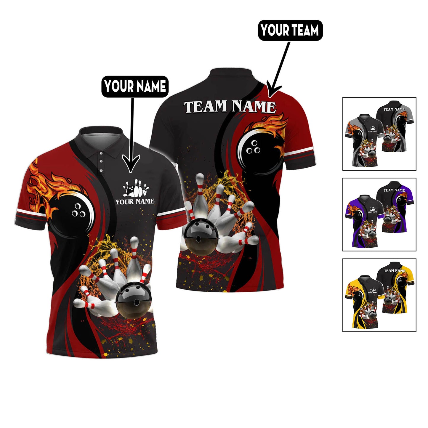 Custom Flame Bowling Polo Team Shirts BO0105