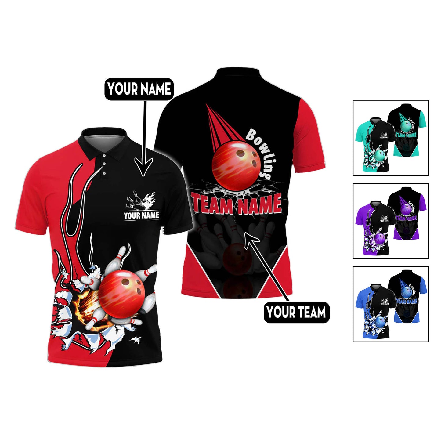 Custom Flame Bowling Polo Team Shirts BO0106