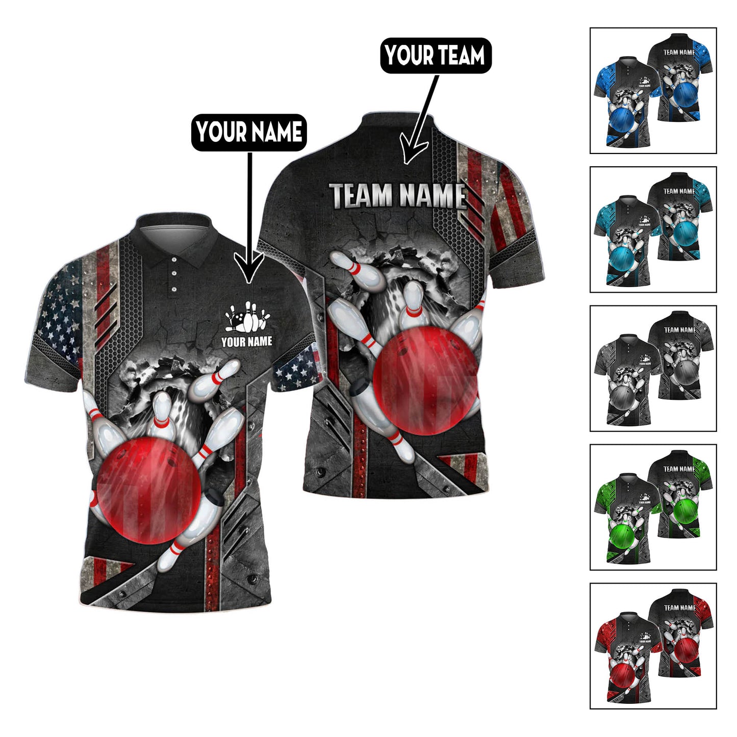 Custom Patriotic Bowling Polo Shirts For Team BO0142