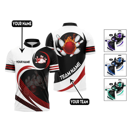 Custom Flame Ball Bowling Jersey Shirt For Men, Custom Bowling Team Shirts BO0236
