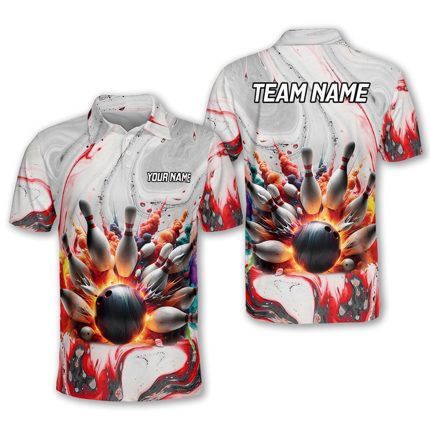 Custom Flame Bowling Polo Shirts BO0328