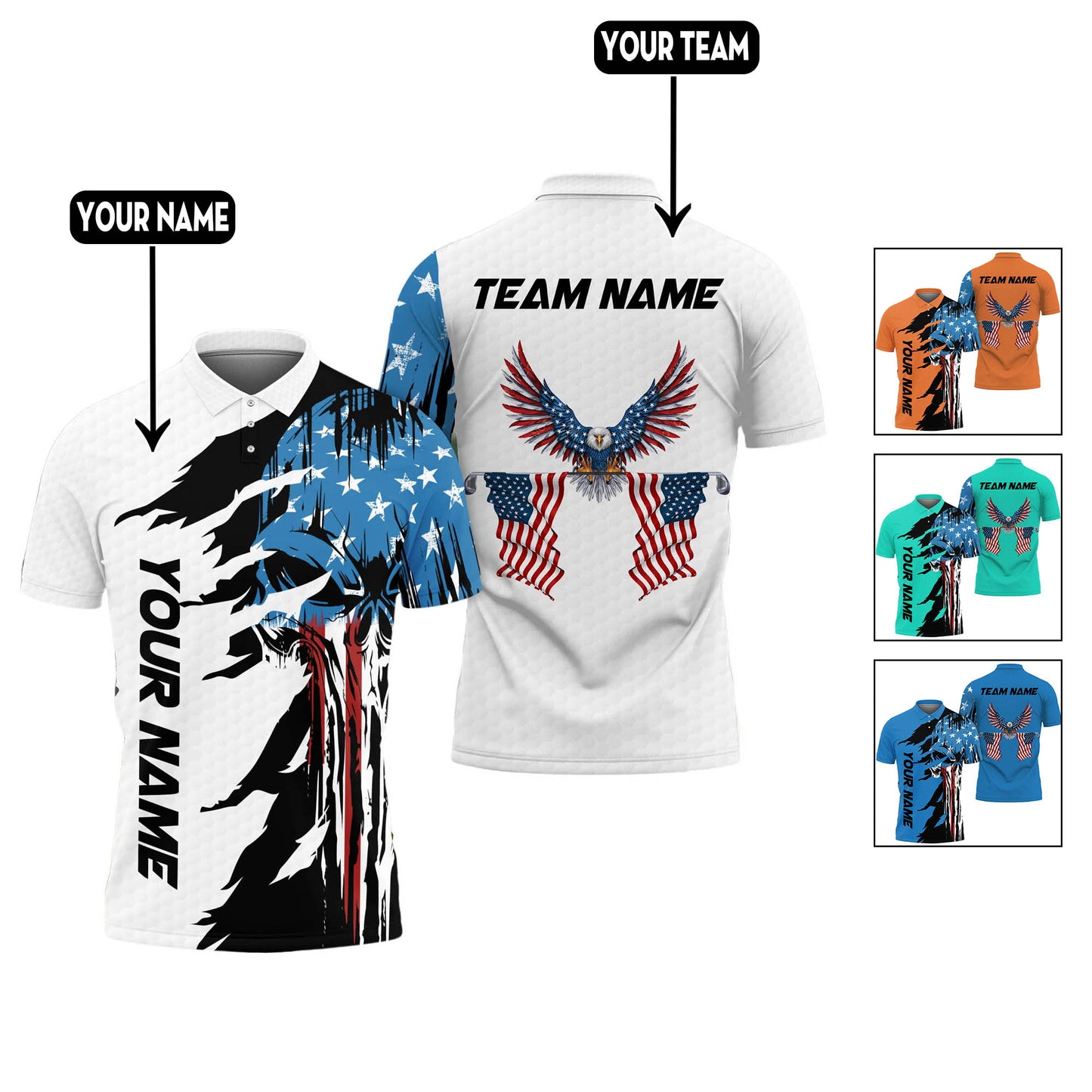 Custom Patriotic Bowling Polo Shirts BO0333