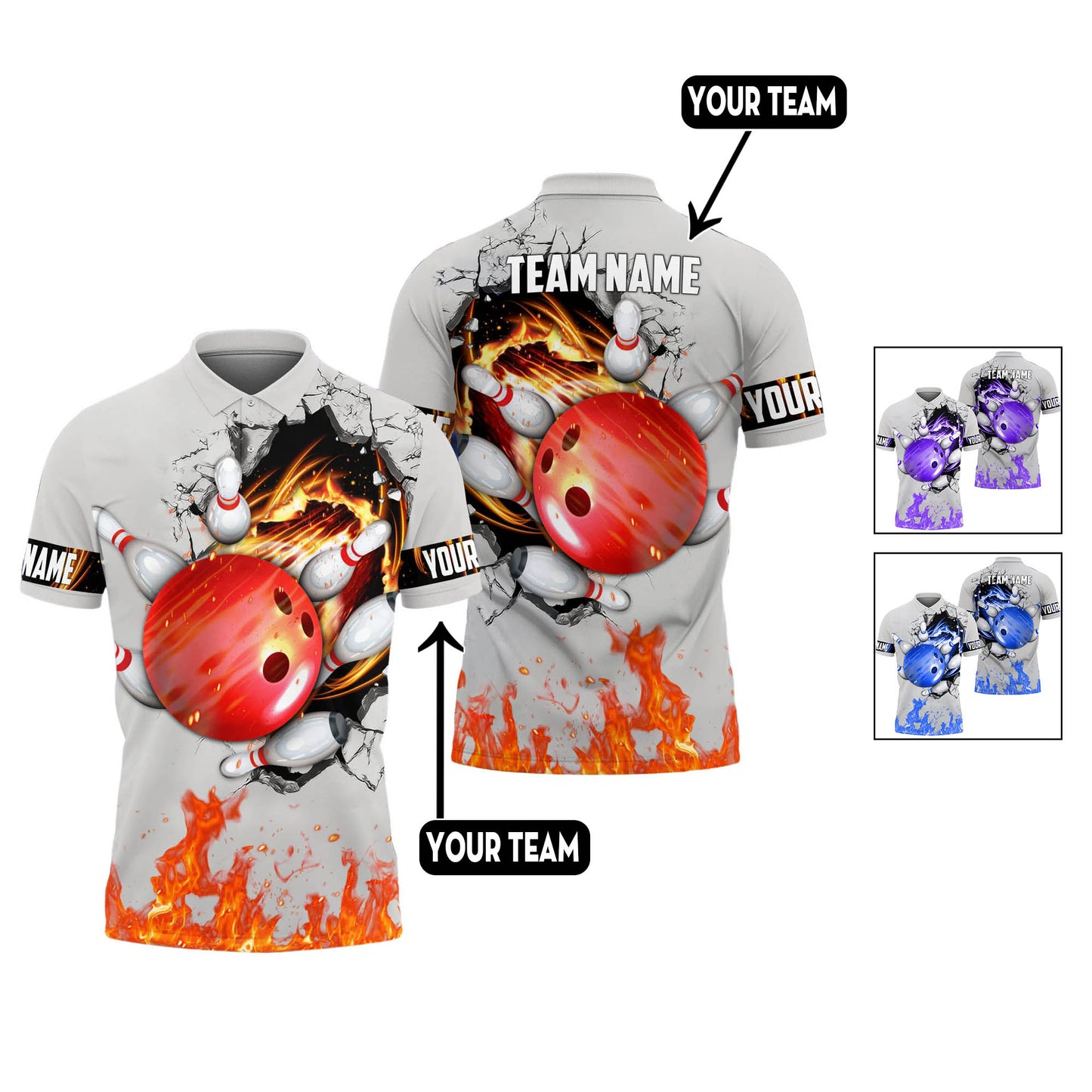 Custom Flame Bowling Polo Shirts BO0368