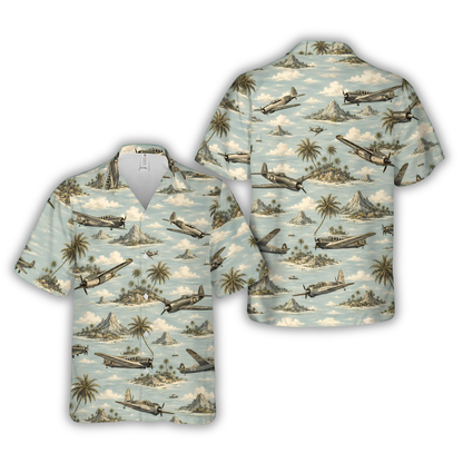 WWII Fighter Tropical Hawaiian Shirt For Men, Aircraft Hawaiian Shirt Veteran HE0828