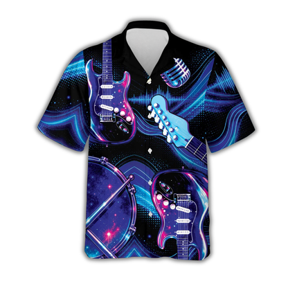 Bass Guitar Neon Galaxy Hawaiian Shirt For Men, Guitar Hawaiian Shirts HE0829