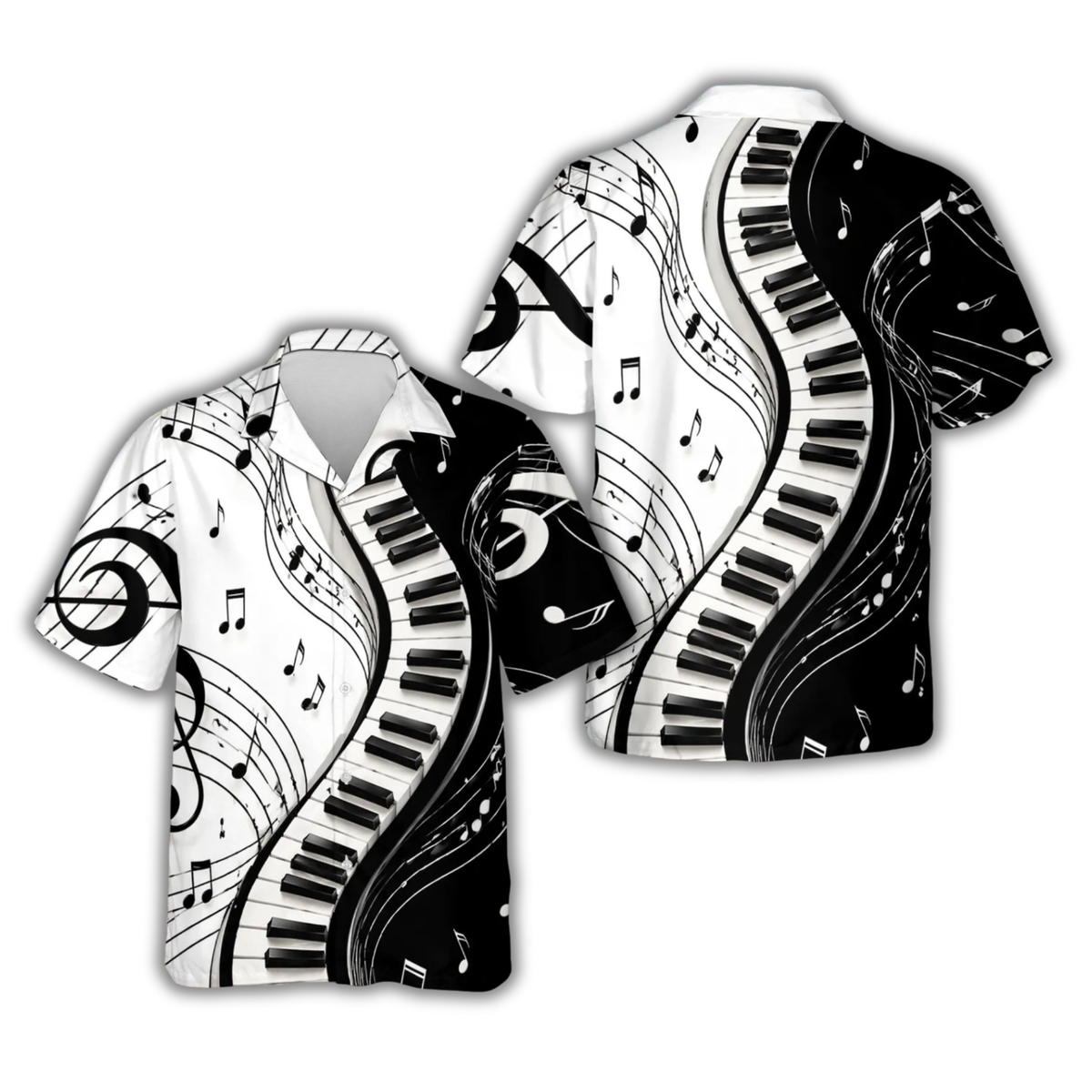 Piano Music Notes Black And White Hawaiian Shirt, Piano Hawaiian Shirt For Musician HE0830