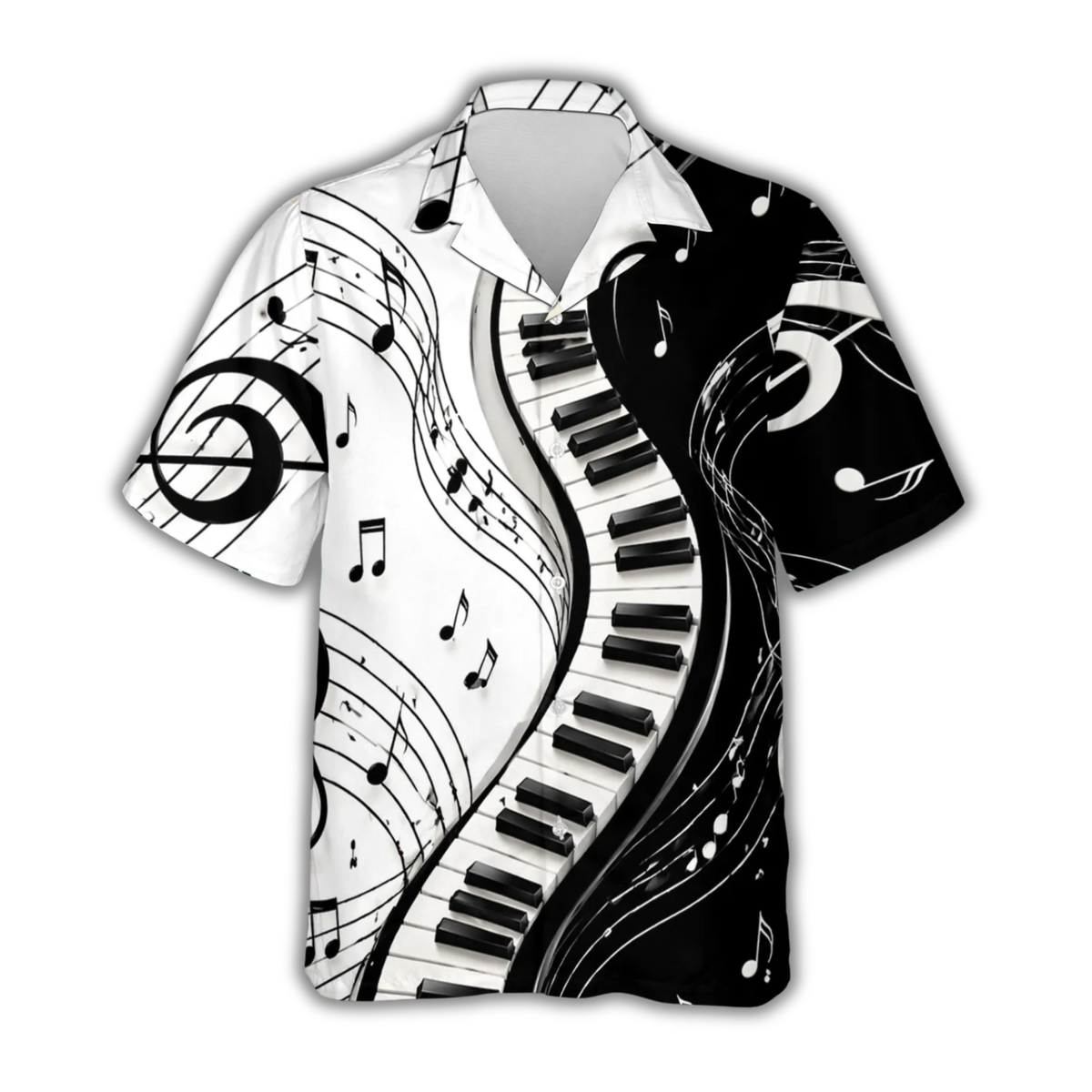Piano Music Notes Black And White Hawaiian Shirt, Piano Hawaiian Shirt For Musician HE0830